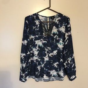 Navy Blouse with Lace Detail